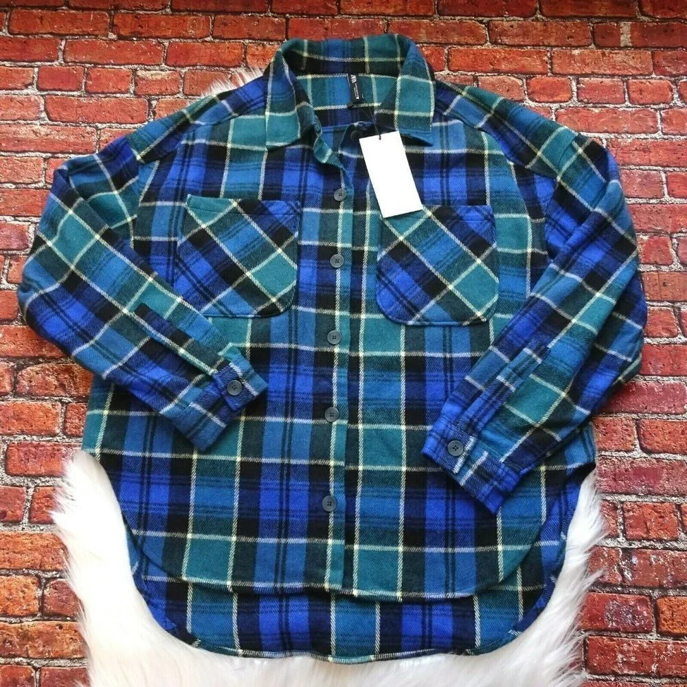 NWT Zara Women's Oversized Plaid Overshirt Top Wool Blend LS Made in Spain XS - Picture 2 of 12